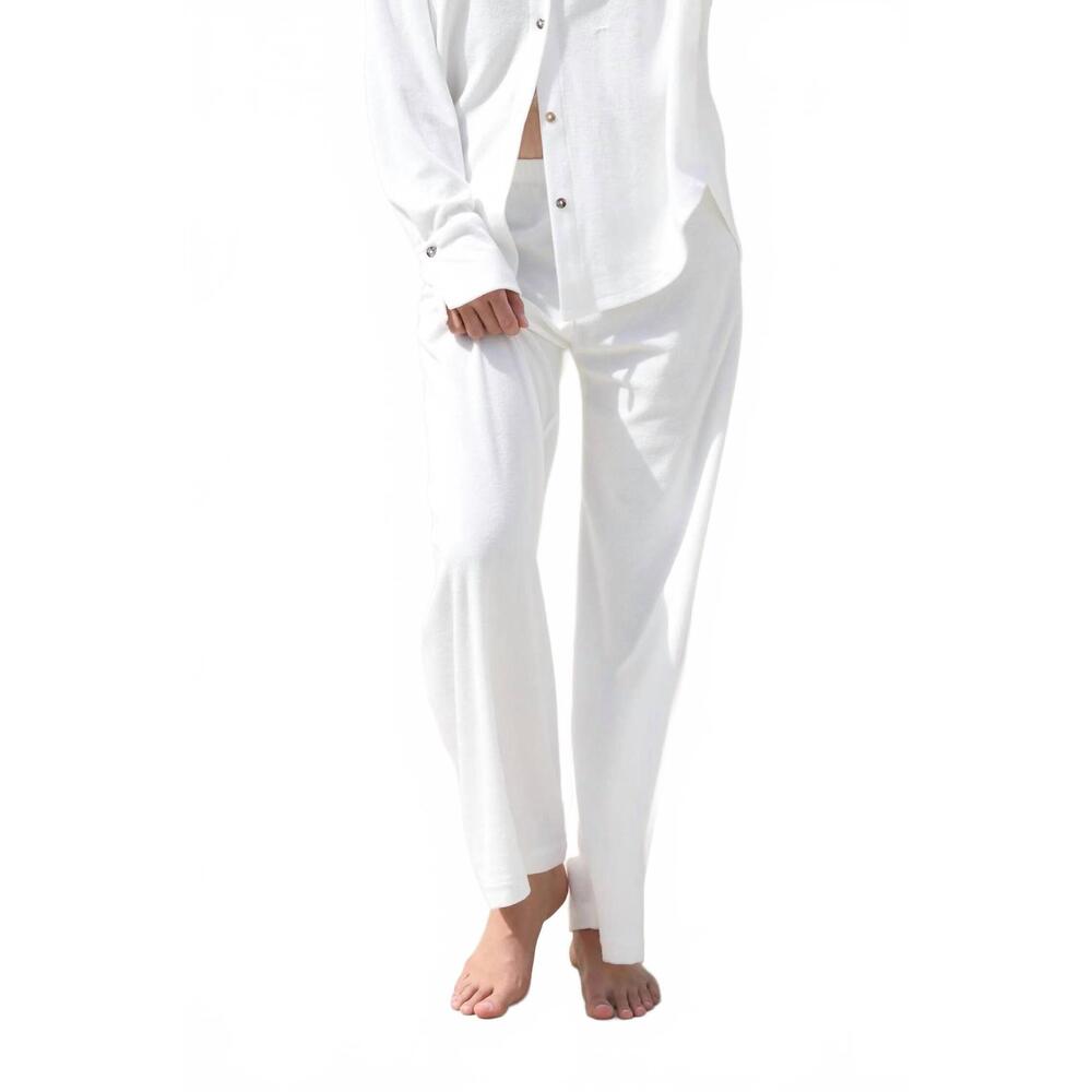 NEW SIMONE FAN thin shaved terry lounge pant in cream white
